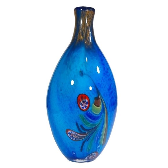 Murano Other - Vintage Murano Millefiori Colorful Bottleneck Art Glass Vase 13.5” X 7" Peacock